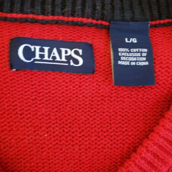 Ralph Lauren Chaps Mens Red V-Neck Sweater Large 100% Cotton - Picture 4 of 4